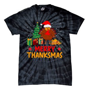 Merry Thanksmas Christmas Thanksgiving Turkey Santa Tie-Dye T-Shirt