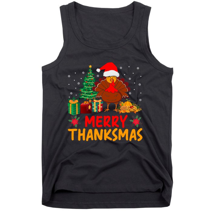 Merry Thanksmas Christmas Thanksgiving Turkey Santa Tank Top