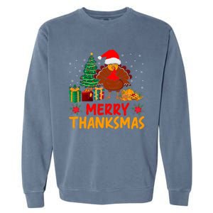 Merry Thanksmas Christmas Thanksgiving Turkey Santa Garment-Dyed Sweatshirt