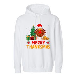 Merry Thanksmas Christmas Thanksgiving Turkey Santa Garment-Dyed Fleece Hoodie