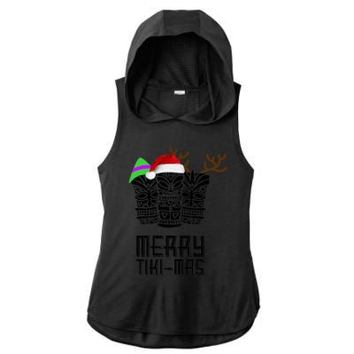 Merry Tikimas Christmas Santa Hat Tiki Ladies PosiCharge Tri-Blend Wicking Draft Hoodie Tank