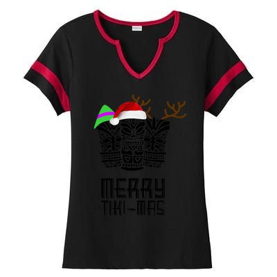 Merry Tikimas Christmas Santa Hat Tiki Ladies Halftime Notch Neck Tee