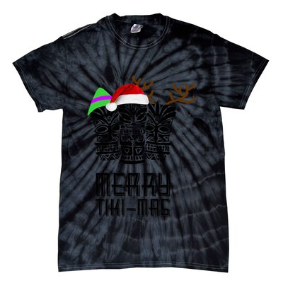 Merry Tikimas Christmas Santa Hat Tiki Tie-Dye T-Shirt