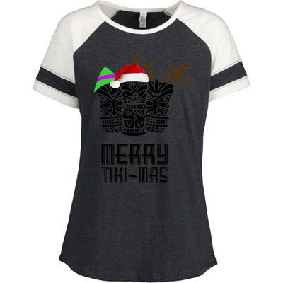 Merry Tikimas Christmas Santa Hat Tiki Enza Ladies Jersey Colorblock Tee