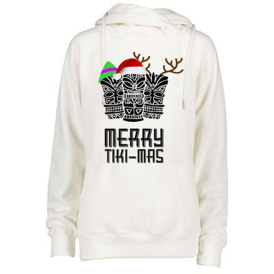 Merry Tikimas Christmas Santa Hat Tiki Womens Funnel Neck Pullover Hood