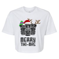 Merry Tikimas Christmas Santa Hat Tiki Bella+Canvas Jersey Crop Tee