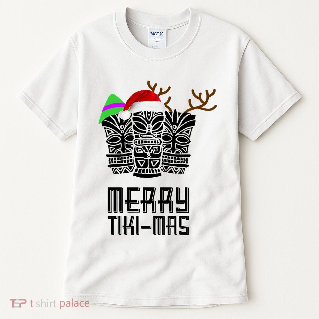 Merry Tikimas Christmas Santa Hat Tiki Tall T-Shirt