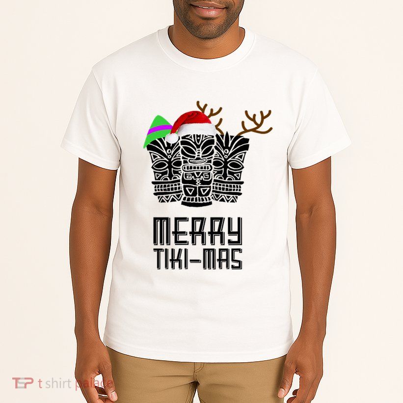 Merry Tikimas Christmas Santa Hat Tiki Tall T-Shirt