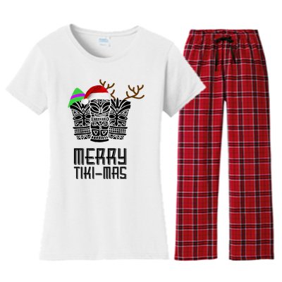 Merry Tikimas Christmas Santa Hat Tiki Women's Flannel Pajama Set