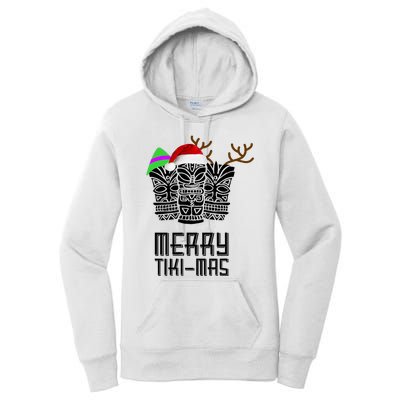 Merry Tikimas Christmas Santa Hat Tiki Women's Pullover Hoodie