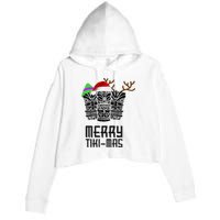 Merry Tikimas Christmas Santa Hat Tiki Crop Fleece Hoodie