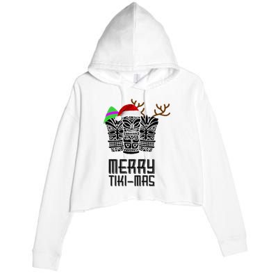 Merry Tikimas Christmas Santa Hat Tiki Crop Fleece Hoodie