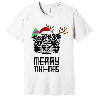 Merry Tikimas Christmas Santa Hat Tiki Premium T-Shirt
