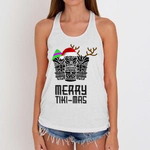 Merry Tikimas Christmas Santa Hat Tiki Women's Knotted Racerback Tank