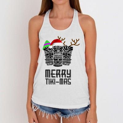 Merry Tikimas Christmas Santa Hat Tiki Women's Knotted Racerback Tank