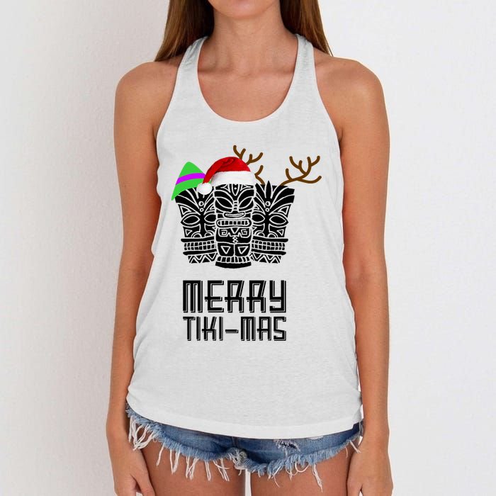 Merry Tikimas Christmas Santa Hat Tiki Women's Knotted Racerback Tank