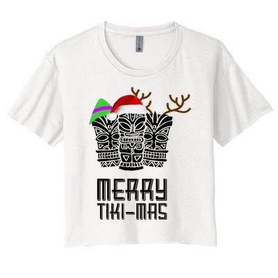 Merry Tikimas Christmas Santa Hat Tiki Women's Crop Top Tee