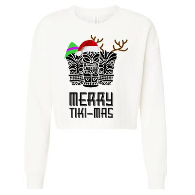 Merry Tikimas Christmas Santa Hat Tiki Cropped Pullover Crew