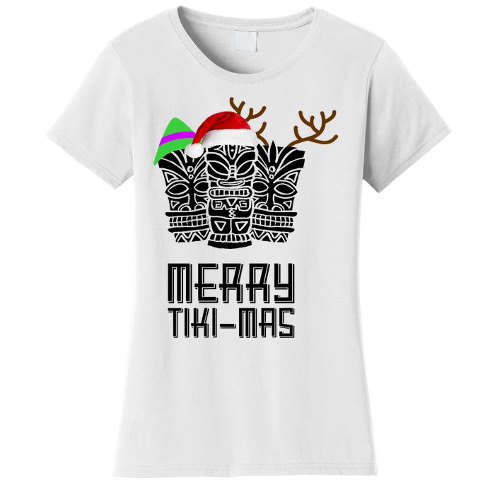 Merry Tikimas Christmas Santa Hat Tiki Women's T-Shirt