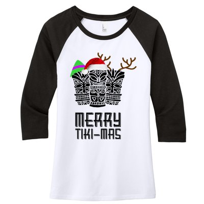 Merry Tikimas Christmas Santa Hat Tiki Women's Tri-Blend 3/4-Sleeve Raglan Shirt