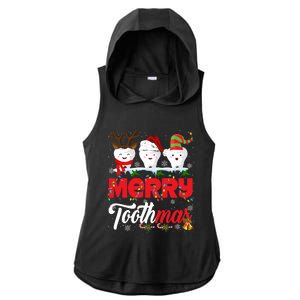 Merry Toothmas Cute Christmas Light Santa Elf Reindeer Teeth Long Sleeve Ladies PosiCharge Tri-Blend Wicking Draft Hoodie Tank