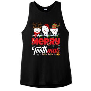 Merry Toothmas Cute Christmas Light Santa Elf Reindeer Teeth Long Sleeve Ladies PosiCharge Tri-Blend Wicking Tank