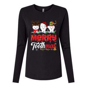 Merry Toothmas Cute Christmas Light Santa Elf Reindeer Teeth Long Sleeve Womens Cotton Relaxed Long Sleeve T-Shirt