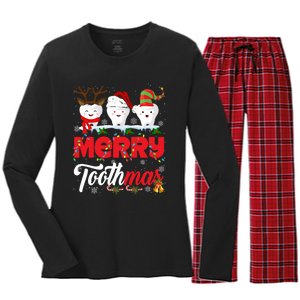 Merry Toothmas Cute Christmas Light Santa Elf Reindeer Teeth Long Sleeve Women's Long Sleeve Flannel Pajama Set 