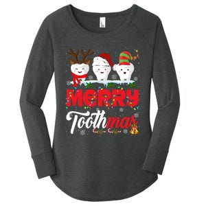 Merry Toothmas Cute Christmas Light Santa Elf Reindeer Teeth Long Sleeve Women's Perfect Tri Tunic Long Sleeve Shirt