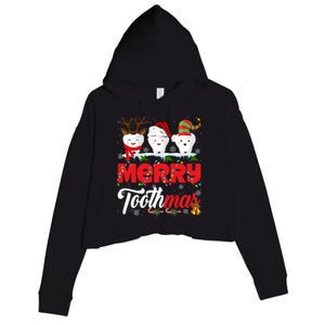 Merry Toothmas Cute Christmas Light Santa Elf Reindeer Teeth Long Sleeve Crop Fleece Hoodie