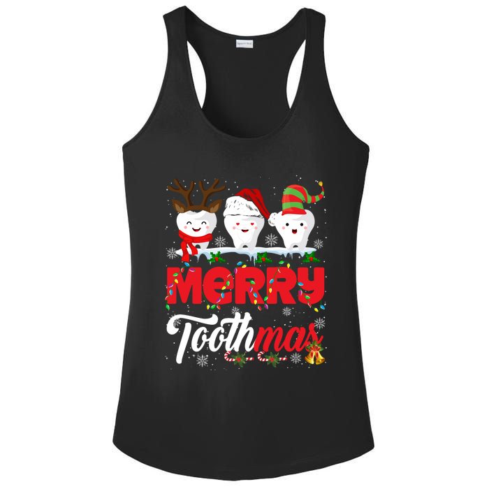 Merry Toothmas Cute Christmas Light Santa Elf Reindeer Teeth Long Sleeve Ladies PosiCharge Competitor Racerback Tank