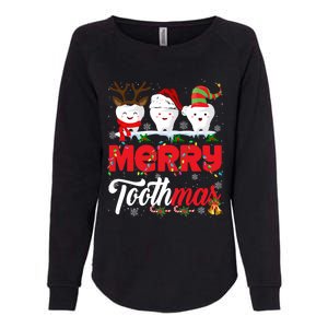 Merry Toothmas Cute Christmas Light Santa Elf Reindeer Teeth Long Sleeve Womens California Wash Sweatshirt