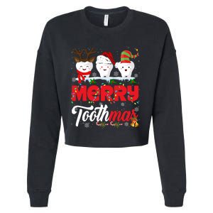 Merry Toothmas Cute Christmas Light Santa Elf Reindeer Teeth Long Sleeve Cropped Pullover Crew