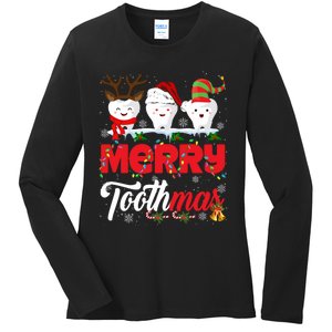 Merry Toothmas Cute Christmas Light Santa Elf Reindeer Teeth Long Sleeve Ladies Long Sleeve Shirt