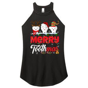 Merry Toothmas Cute Christmas Light Santa Elf Reindeer Teeth Long Sleeve Women's Perfect Tri Rocker Tank