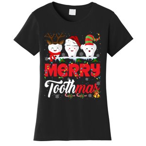 Merry Toothmas Cute Christmas Light Santa Elf Reindeer Teeth Long Sleeve Women's T-Shirt