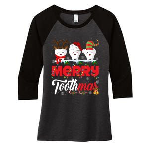 Merry Toothmas Cute Christmas Light Santa Elf Reindeer Teeth Long Sleeve Women's Tri-Blend 3/4-Sleeve Raglan Shirt