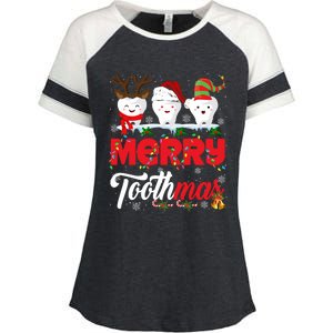 Merry Toothmas Cute Christmas Light Santa Elf Reindeer Teeth Long Sleeve Enza Ladies Jersey Colorblock Tee