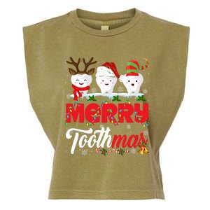 Merry Toothmas Cute Christmas Light Santa Elf Reindeer Teeth Long Sleeve Garment-Dyed Women's Muscle Tee