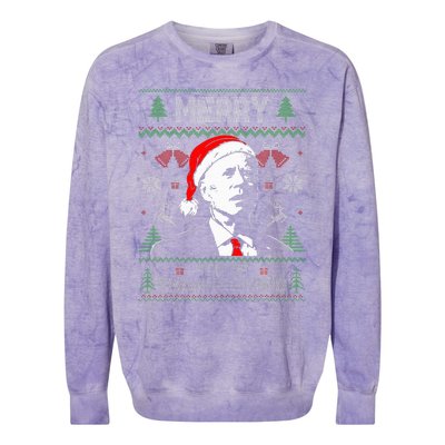 Merry Thanksgiving Christmas Ugly Funny Santa Joe Biden Colorblast Crewneck Sweatshirt