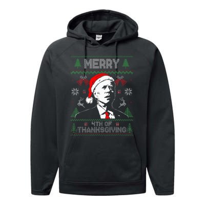 Merry Thanksgiving Christmas Ugly Funny Santa Joe Biden Performance Fleece Hoodie