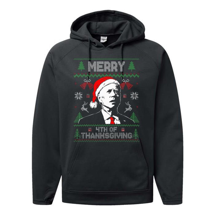 Merry Thanksgiving Christmas Ugly Funny Santa Joe Biden Performance Fleece Hoodie