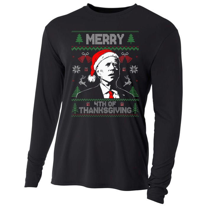 Merry Thanksgiving Christmas Ugly Funny Santa Joe Biden Cooling Performance Long Sleeve Crew