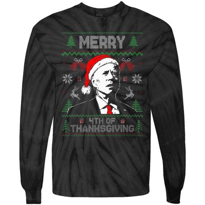 Merry Thanksgiving Christmas Ugly Funny Santa Joe Biden Tie-Dye Long Sleeve Shirt