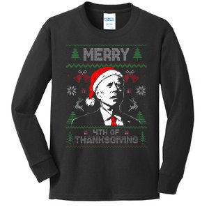 Merry Thanksgiving Christmas Ugly Funny Santa Joe Biden Kids Long Sleeve Shirt