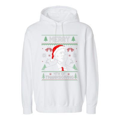 Merry Thanksgiving Christmas Ugly Funny Santa Joe Biden Garment-Dyed Fleece Hoodie