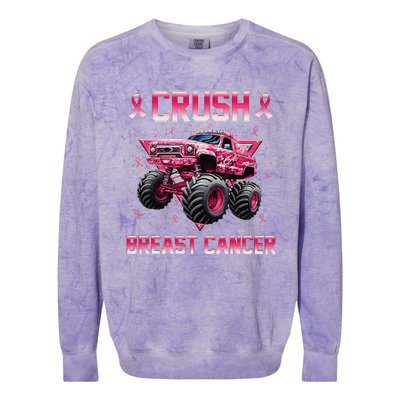 Monster Truck Crush Breast Cancer Awareness Gift Colorblast Crewneck Sweatshirt