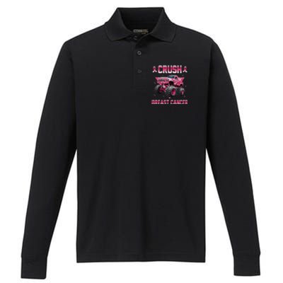 Monster Truck Crush Breast Cancer Awareness Gift Performance Long Sleeve Polo