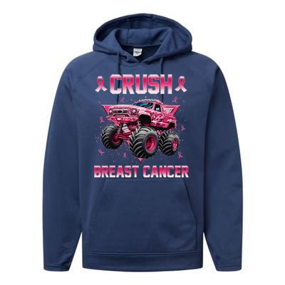 Monster Truck Crush Breast Cancer Awareness Gift Performance Fleece Hoodie