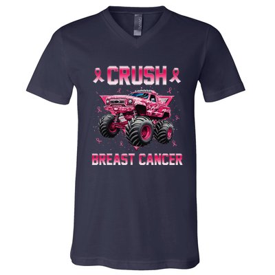 Monster Truck Crush Breast Cancer Awareness Gift V-Neck T-Shirt